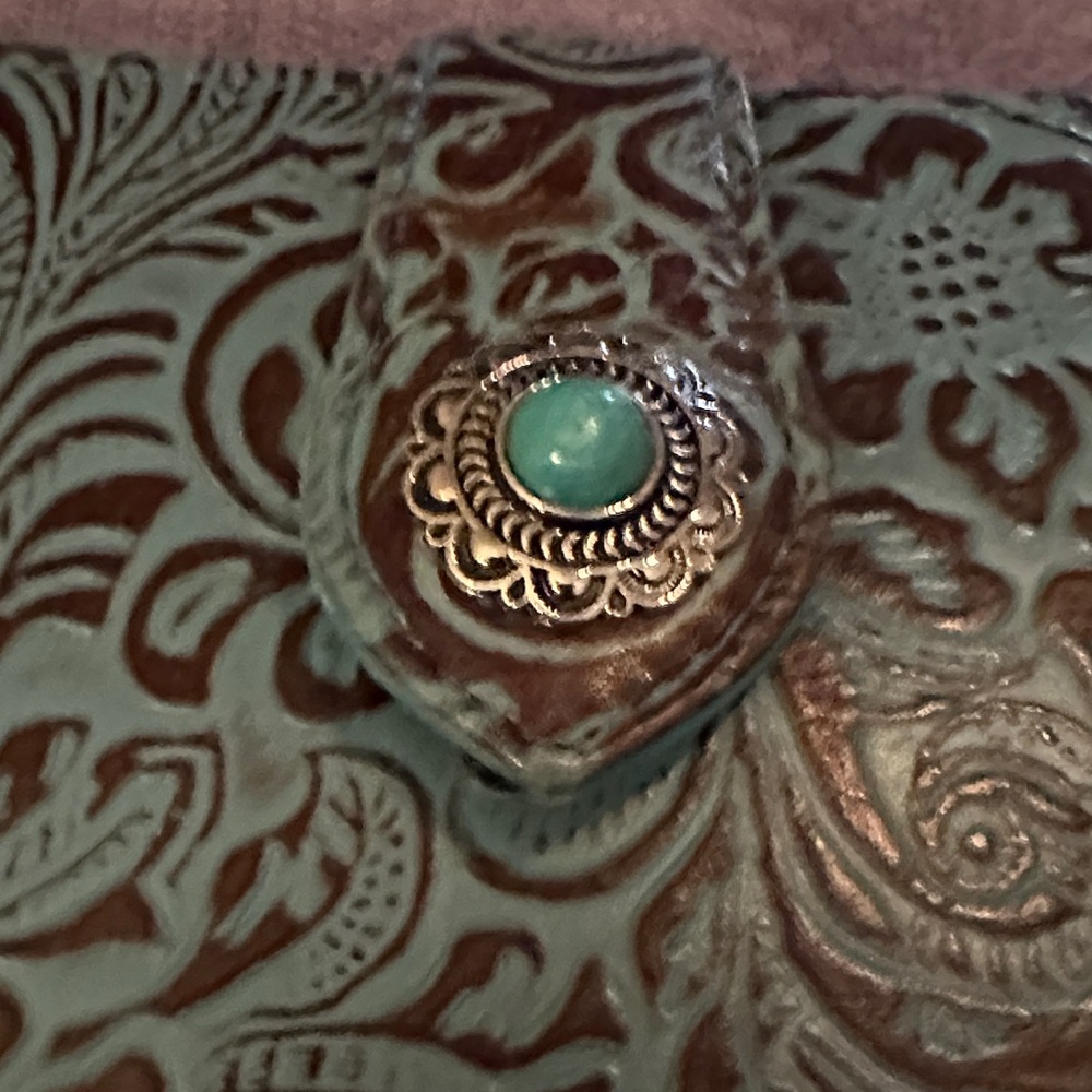 Myra Bag Turquoise and Brown Embossed Wallet